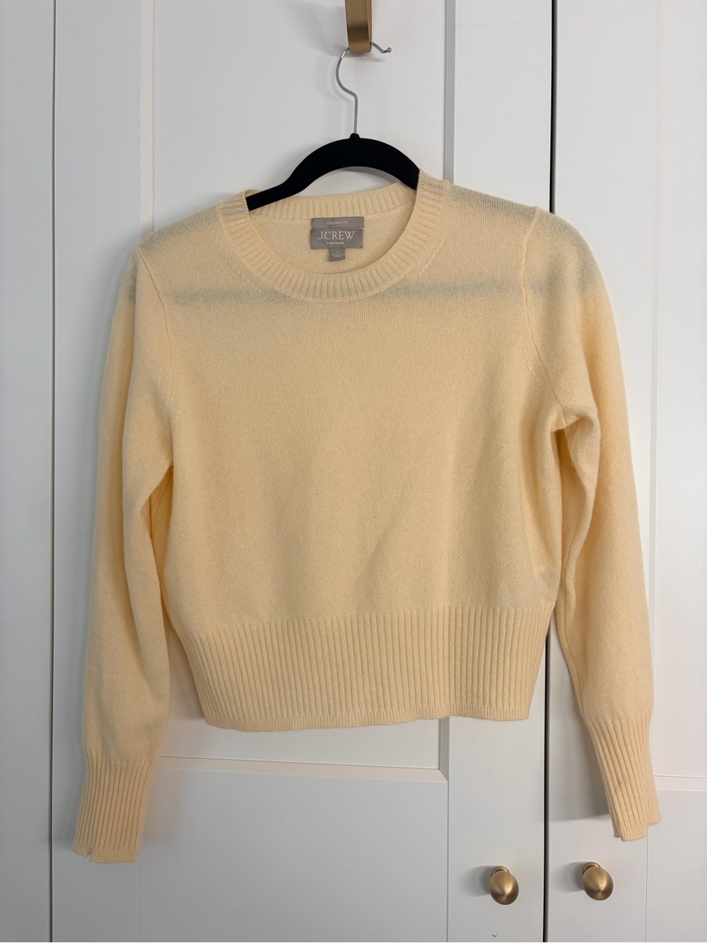 J. Crew Cream Cashmere Cropped Fit Crewneck Sweater | S